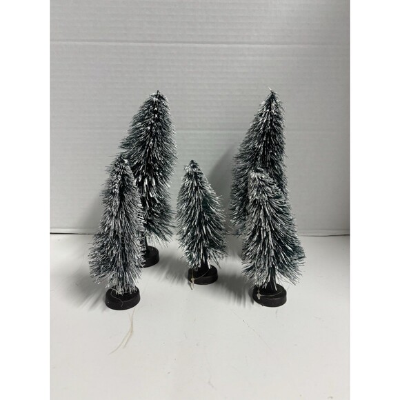 Artificial BOTTLE BRUSH PINE TREES LOT OF 5 Christmas Village Train Set Holiday - Picture 1 of 5